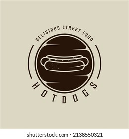 hotdog or hotdogs logo vector line vintage illustration template icon graphic design. fast food sign or symbol for menu or restaurant concept with badge emblem and typography