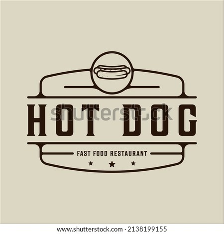 hotdog or hotdogs logo vector line art simple minimalist illustration template icon graphic design. fast food sign or symbol for menu or restaurant concept with badge emblem and typography