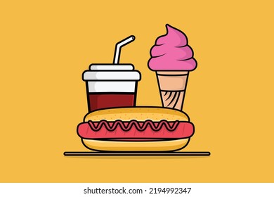 Hotdog icon with cup of coffee and ice cream vector design. Food and drink icon design concept.