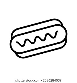 Hotdog icon. A delicious hotdog. Fast food sign. Hotdog icon and vector illustration. bbq sausage. Street food icon and logo. Sausage icon. Butcher shop. Sausage in batter.