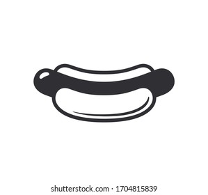Hotdog icon. Delicious hot dog. Fast food sign. Hotdog template. Menu icon. Bbq sausage. Food logo. Vector illustration. Logo template. Street food icon. Sausage icon. Butcher shop. Sausage in dough.