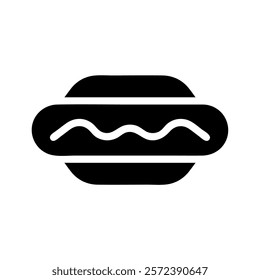 Hotdog icon with mustard. Concept of fast food and unhealthy eating.