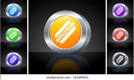 Hot Dog Symbol auf 3D-Button mit Metallic Rim Original Illustration 