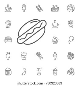 hotdog icon on the white background. Simple Set of FAST FOOD Vector Line Icons.