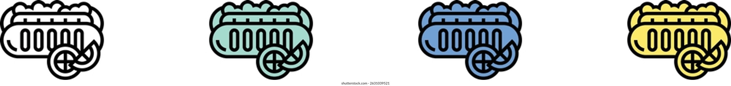 hotdog icon. Outline, Green, Blue and Yellow Style Design Isolated On White Background