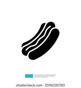 Hotdog Icon Representing Delicious Cooked Sausage in Black Silhouette Style on White Background