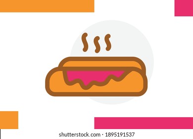 Hotdog icon set Filled line color concept related food elements.
