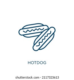 hotdog icon. Thin linear hotdog outline icon isolated on white background. Line vector hotdog sign, symbol for web and mobile