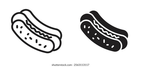 Hotdog icons in black line and filled versions