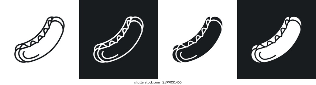 Hotdog icons in flat and linear vector illustration on white background.