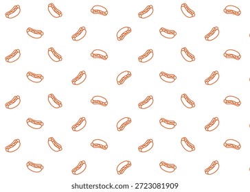 Patrón de ilustración de hotdog con línea naranja y fondo blanco, empaquetado de alimentos, ilustración de menú