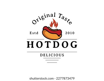 Hot Dog-Illustrationsvektor. Design-Vorlage für das Logo von Hot Dog und Fast Food Restaurant