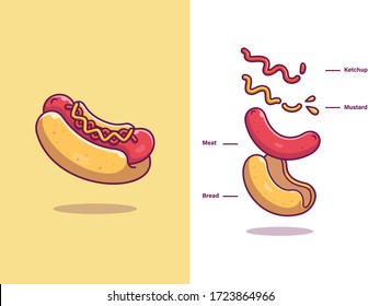 Hot Dog Zutaten Vektorsymbol Illustration. Food Icon Konzept isoliert Premium Vektor. Flachbildkartonstil 