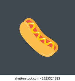 Hotdog comida chatarra en diseño de Vector plano.