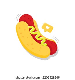 Hotdog, junk food isolated on white background. Vector design element. Flat Vector Food and Beverages Sign Symbol Cartoon Illustration. Suitable for stickers, templates and poster backgrounds.