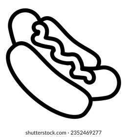 Hotdog line icon, junk food concept, Hot dog sign on white background, American hotdog sandwich with sauce icon in outline style mobile concept web design. Vector graphics.