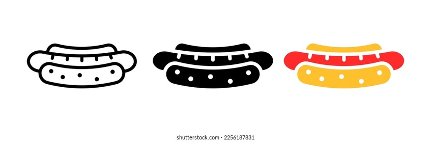 Hot-dog line icon. Meat, chicken, beef, restaurant, eatery, cafe, table, holiday, guests mongal, skewer, cook, fry, marinade, cook. Vector icon in line, black and colorful style on white background