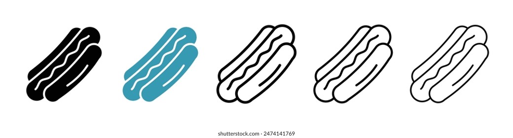 Hotdog line icon set. hotdog with sausage lunch line icon. American picnic Hotdog icon for UI designs.