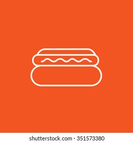 Hotdog line icon for web, mobile and infographics. Vector white icon isolated on red background.