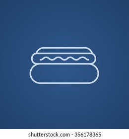 Hotdog line icon for web, mobile and infographics. Vector light blue icon isolated on blue background.