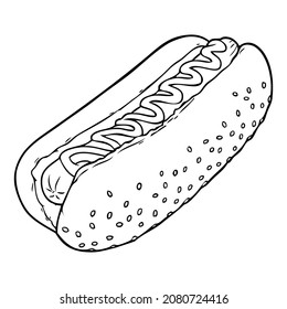 ilustración vectorial de línea de hotdog, aislado en fondo blanco, vista superior