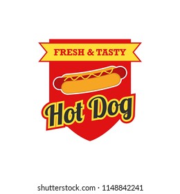Hotdog Logo With Badge Design Vector. Fast Food Logo Vector