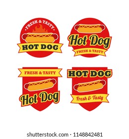 
Hotdog Logo With Badge Design Vector Set. Fast Food Logo Vector