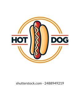 Hotdog logo in the circle illustration template with white background