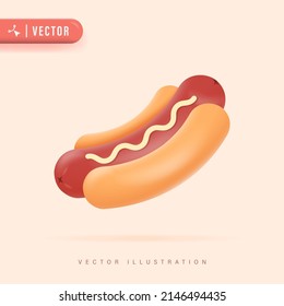 Hotdog Logo and Icon. Hotdog in Isolated Background. Fast Food Hotdog Illustration for Street Food. The Isolated Vector Fast Food Cooked Sausage of Hot dog in sliced bun with yellow mustard icon