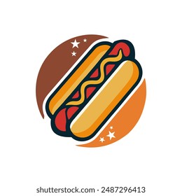 Hotdog logo illustration template in circle with white background