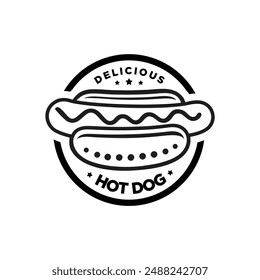 Hotdog Logo Illustration Vorlage Handzeichnung, schwarz und weiß, lecker