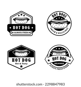 Juego de vectores de material de logotipo Hotdog conjunto negro y blanco