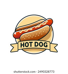 Hotdog logo vector in circle with white background