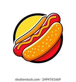 Hotdog-Logo-Vektorgrafik im Kreis mit weißem Hintergrund