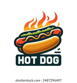 Hotdog logo vector illustration template with white background, hot fire