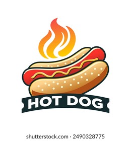 Hotdog logo vector illustration template with white background, hot fire