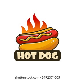 Hotdog logo vector illustration template with white background, hot fire