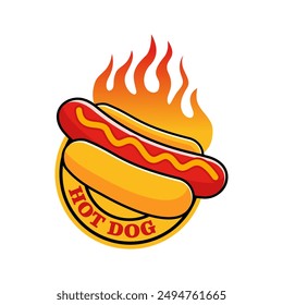 Hotdog logo vector illustration template with white background, hot fire