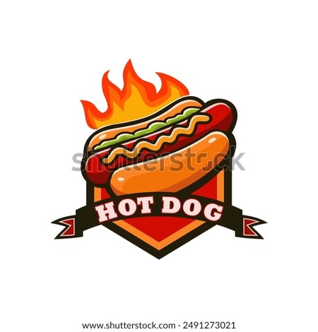 Hotdog logo vector illustration template with white background, hot fire