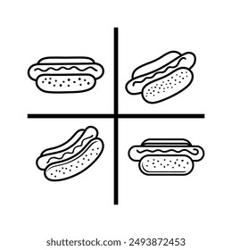Hotdog logo vector set black and white. Collection icon hot dog