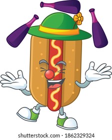 Hotdog mascot cartoon design playing Juggling on circus. Vector illustration