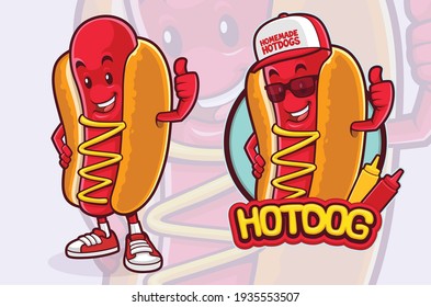 Diseño de carácter mascota Hotdog para vendedor de comida rápida