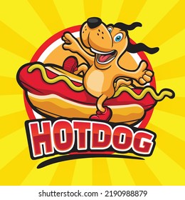 Hotdog mascot with a dog riding a hotdog while smiling and giving a thumbs up