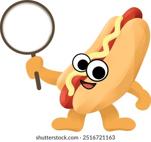 hotdog mascot holding blank sign