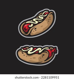 Hotdog mascot logo design with modern illustration concept style for badge, emblem and t shirt printing. Hotdog illustration.
