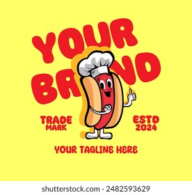 hotdog mascot logo in a fun illustration style