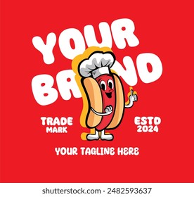 hotdog mascot logo in a fun illustration style