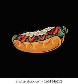 Hotdog with money illustration, Hotdog vector illustration, isolated vector illustration, editable vector graphic