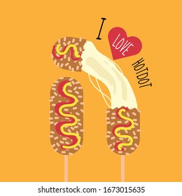Hotdog mozzarella cheese flat vector illustration,I love hotdog,food vector design
