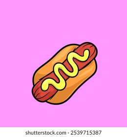 Hotdog with Mustard Fast Food Illustration 